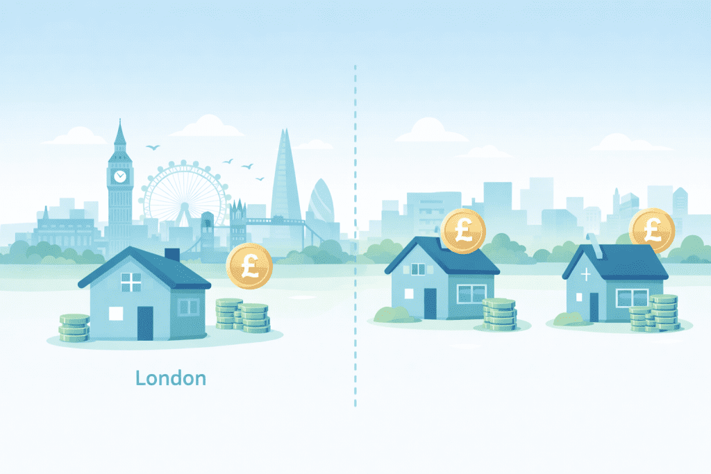 UK rent prices comparison between London and other cities