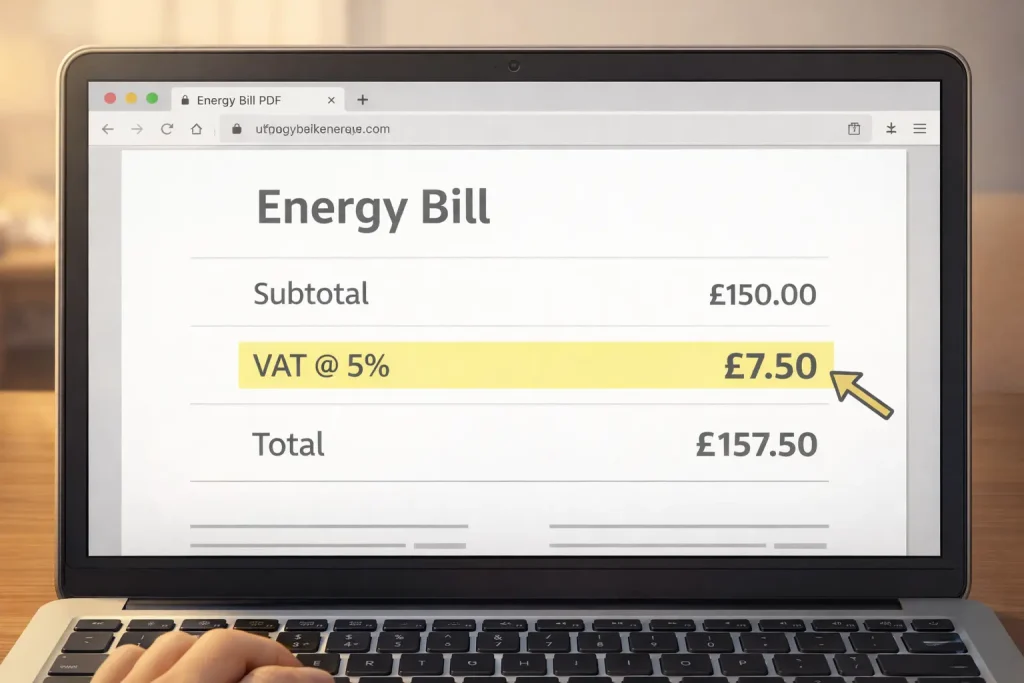 Where to find ‘VAT @ 5%’ on a UK energy bill statement