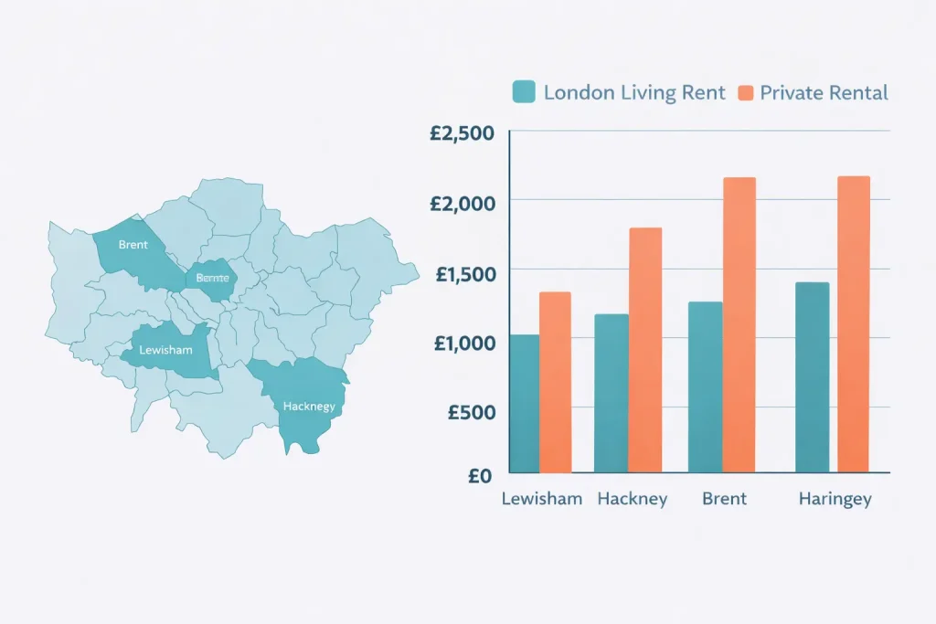London Living Rent prices compared to private rental market