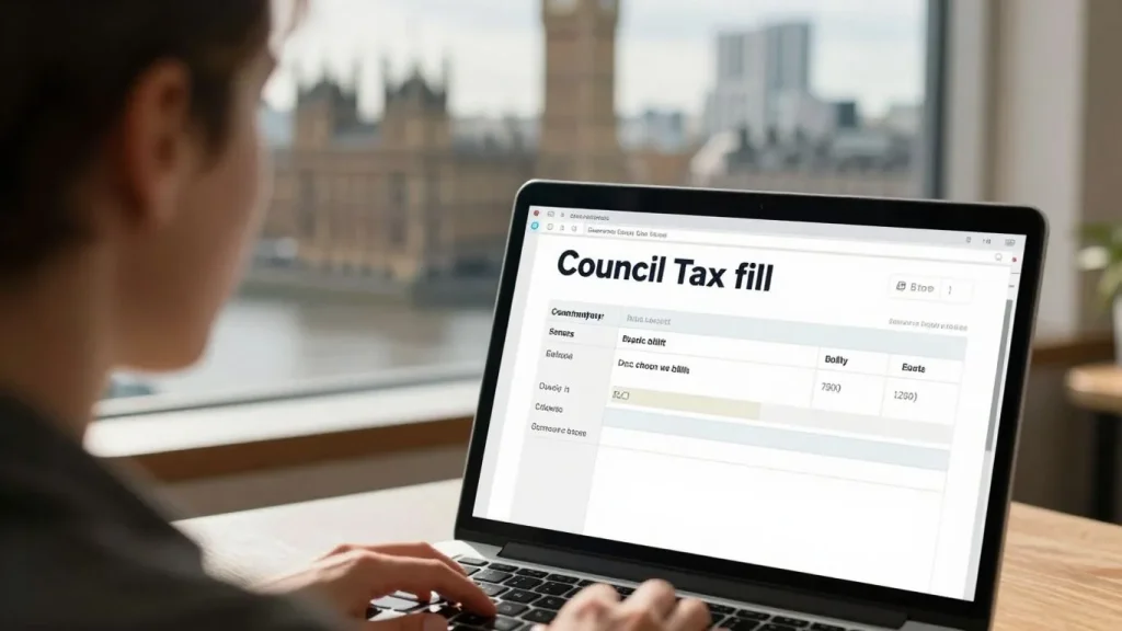 Person viewing council tax bill on laptop