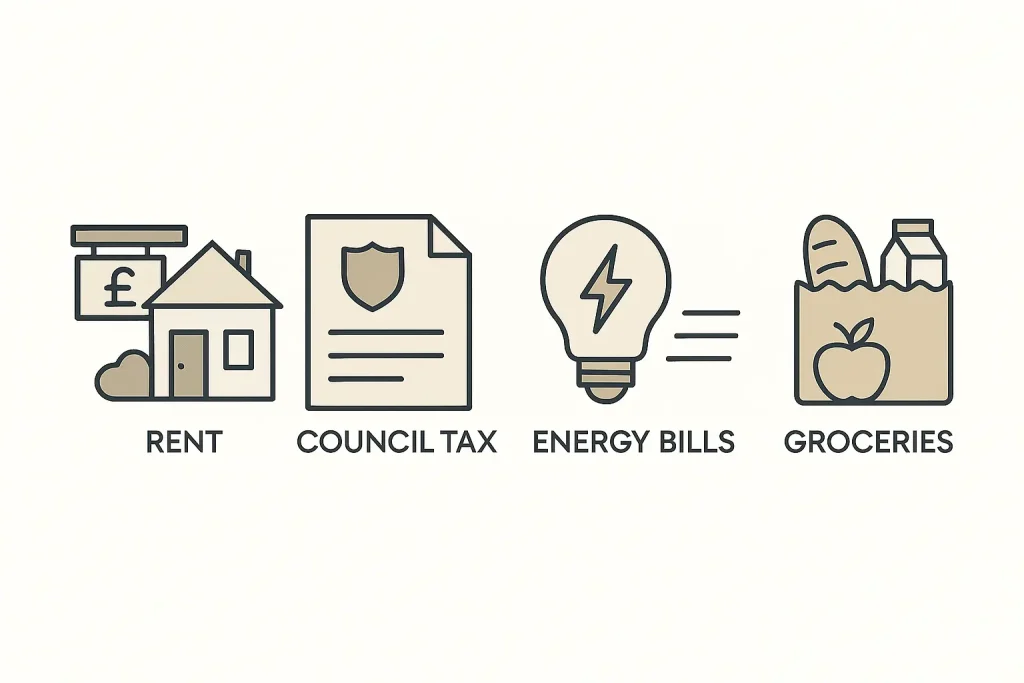 Comparison of UK living costs rent council tax and energy bills