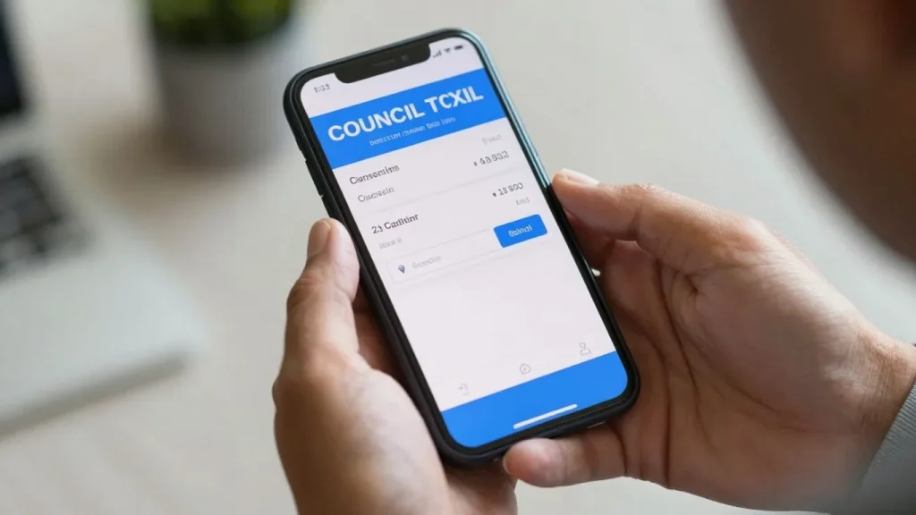 Person viewing council tax bill on a smartphone screen.