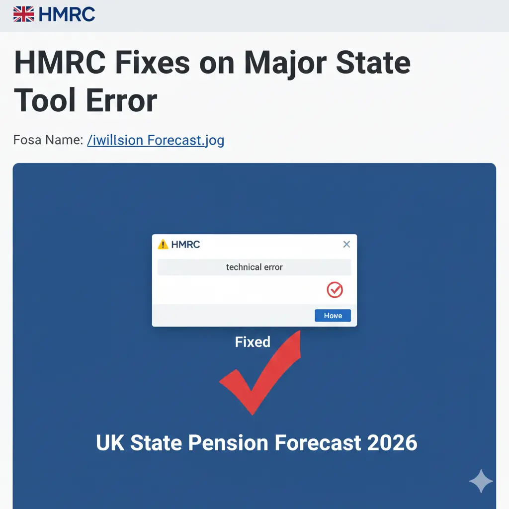 HMRC digital interface showing a fixed technical error for the UK State Pension forecast tool in 2026