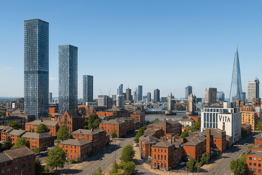 Manchester monthly living costs and cityscape