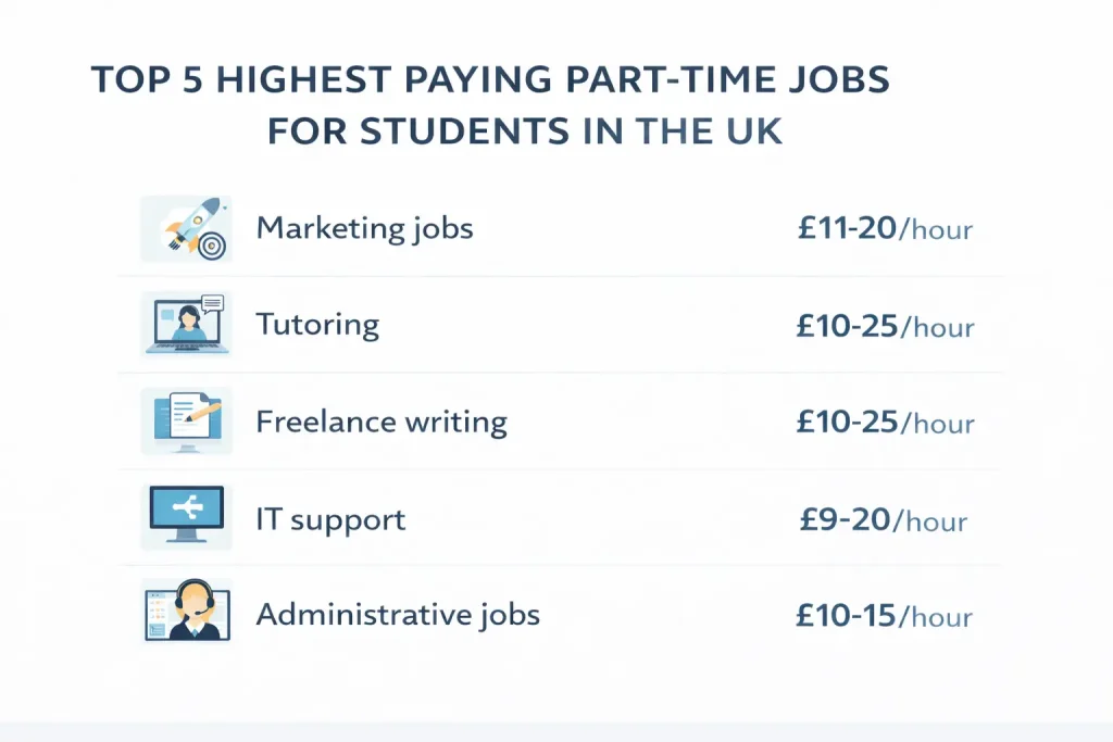 Top 5 high paying part time jobs for students UK with hourly earnings overview