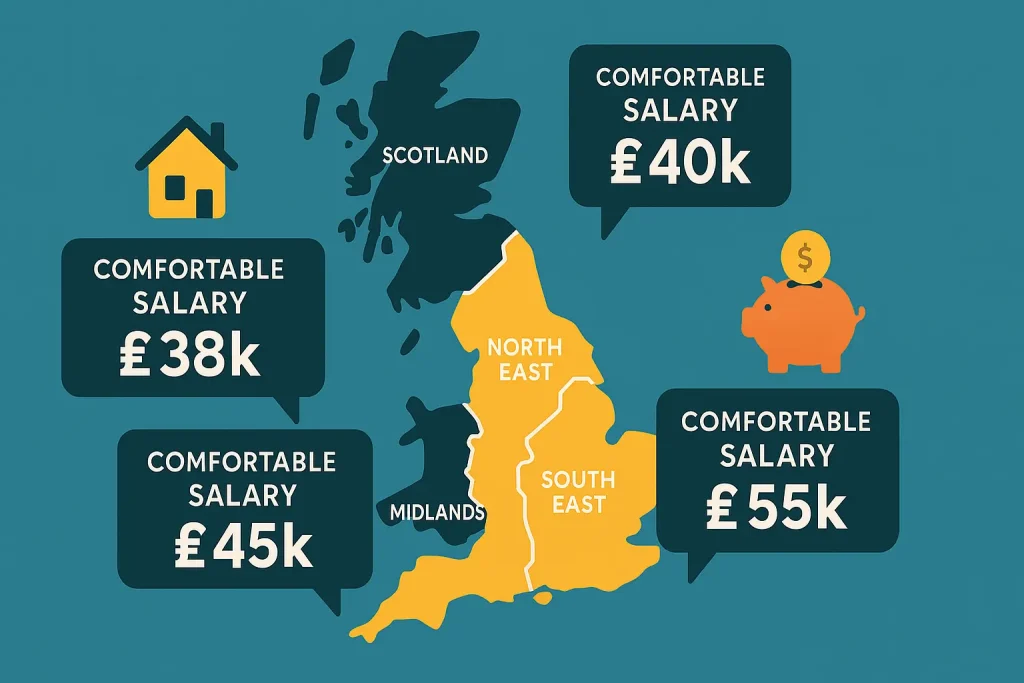 Infographic showing the 'Comfortable Salary' threshold for different UK regions in 2026.