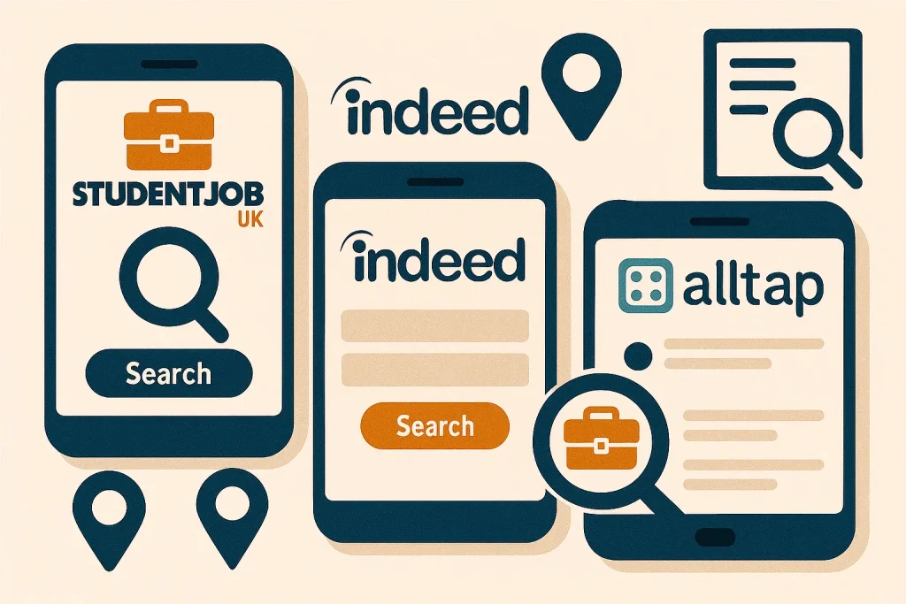 Popular UK job search platforms for part time student jobs including StudentJob UK and Indeed UK