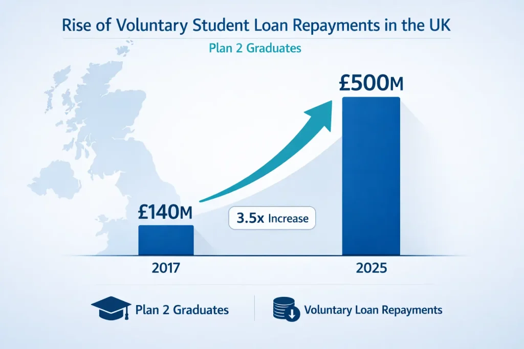 Rise of voluntary Plan 2 student loan repayments in the UK from 2017 to 2025