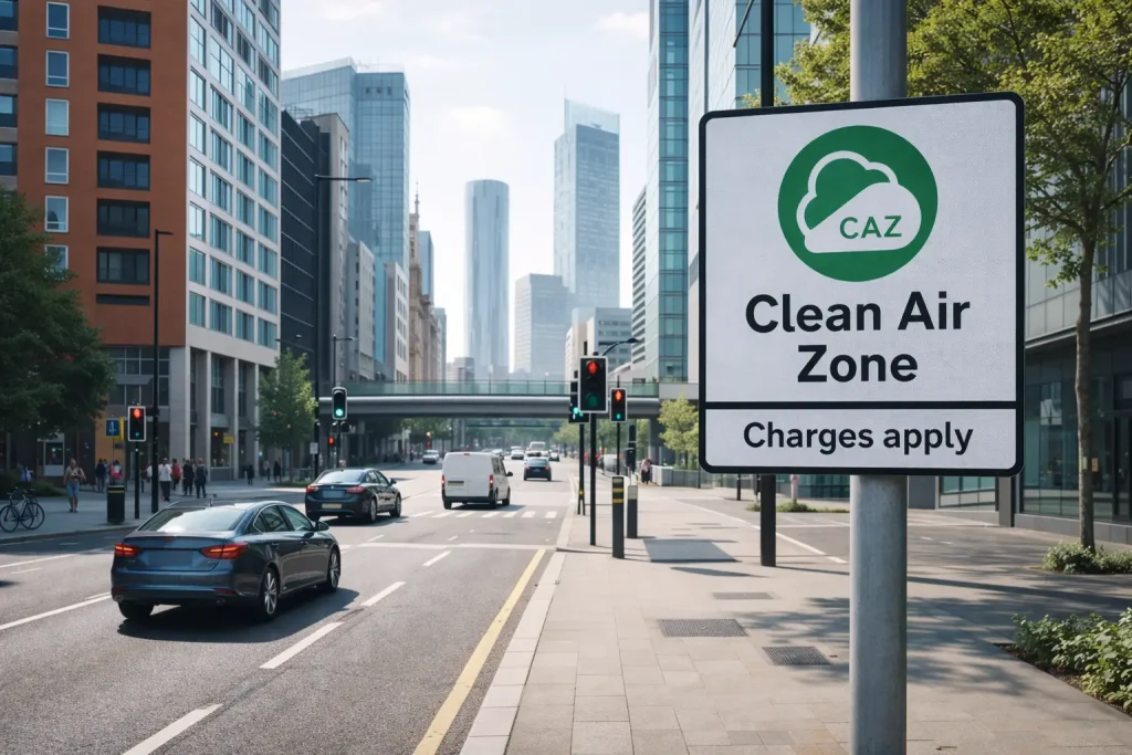 Generic Clean Air Zone sign in a UK city street