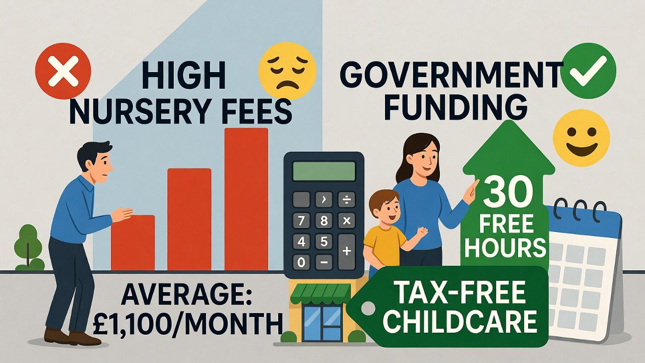 average nursery prices in the UK for 2026, showing a comparison between high fees and government funding options like 30 free hours.